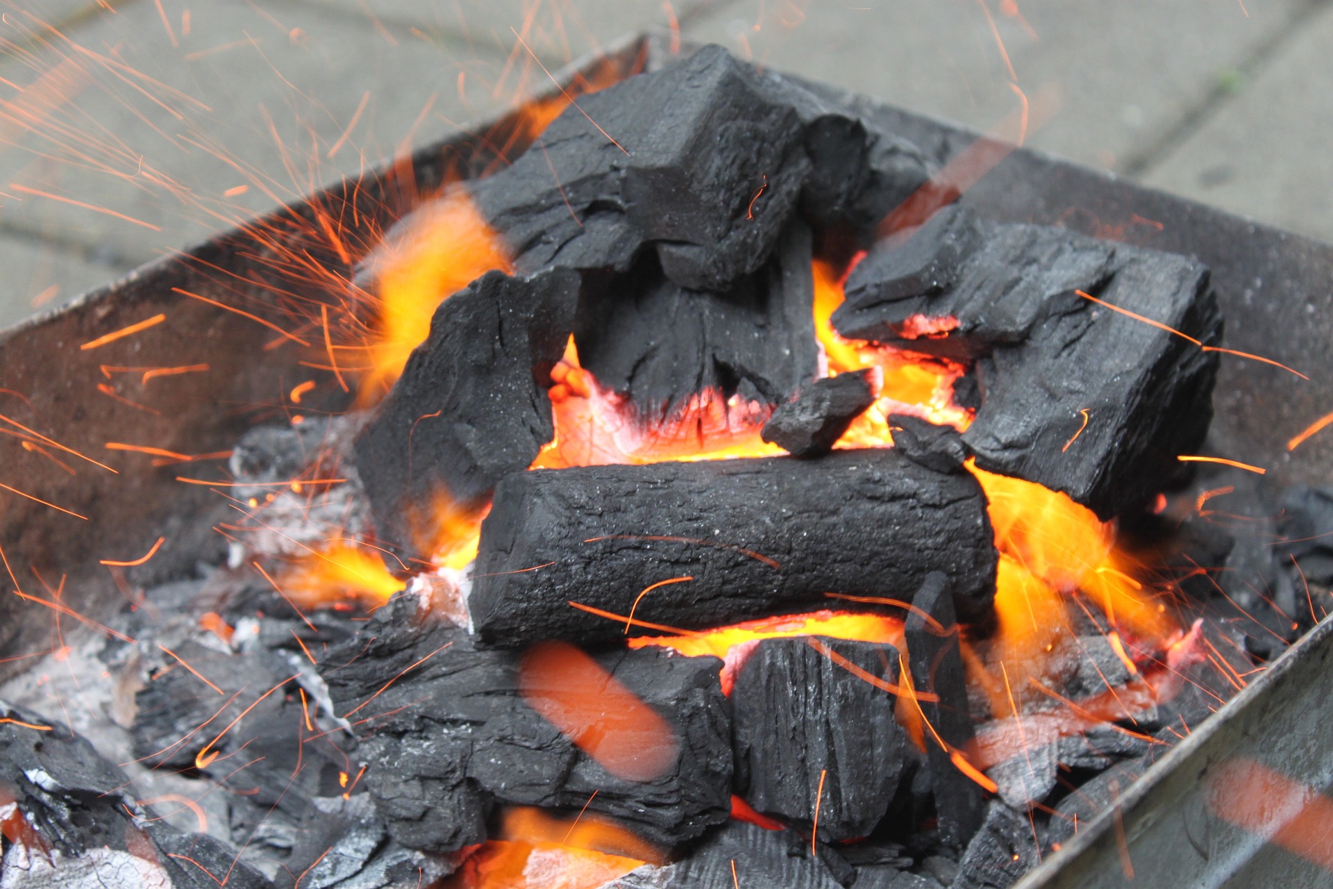 Carbón vegetal en parrilla